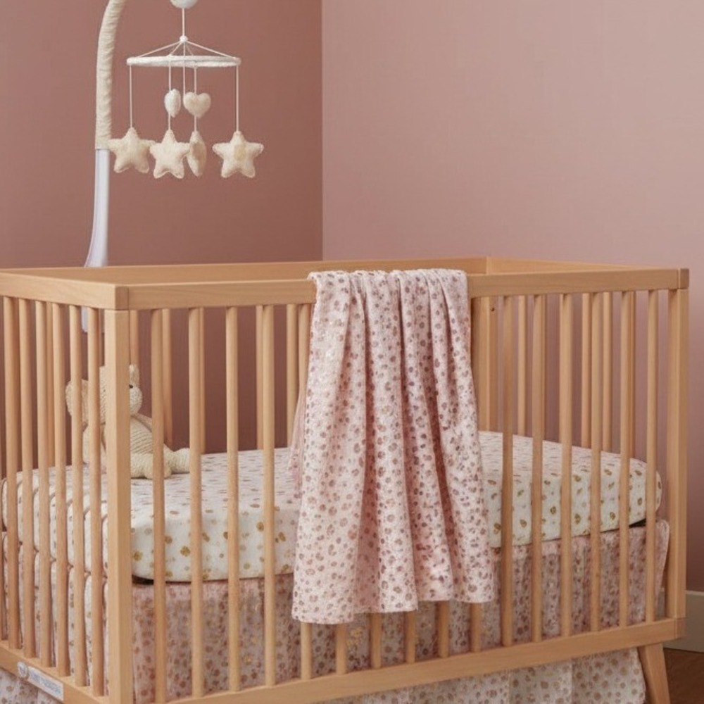 Pottery Barn Kids Organic Cotton Muslin Swaddle Blanket 47x47 Pink Gold Leopard